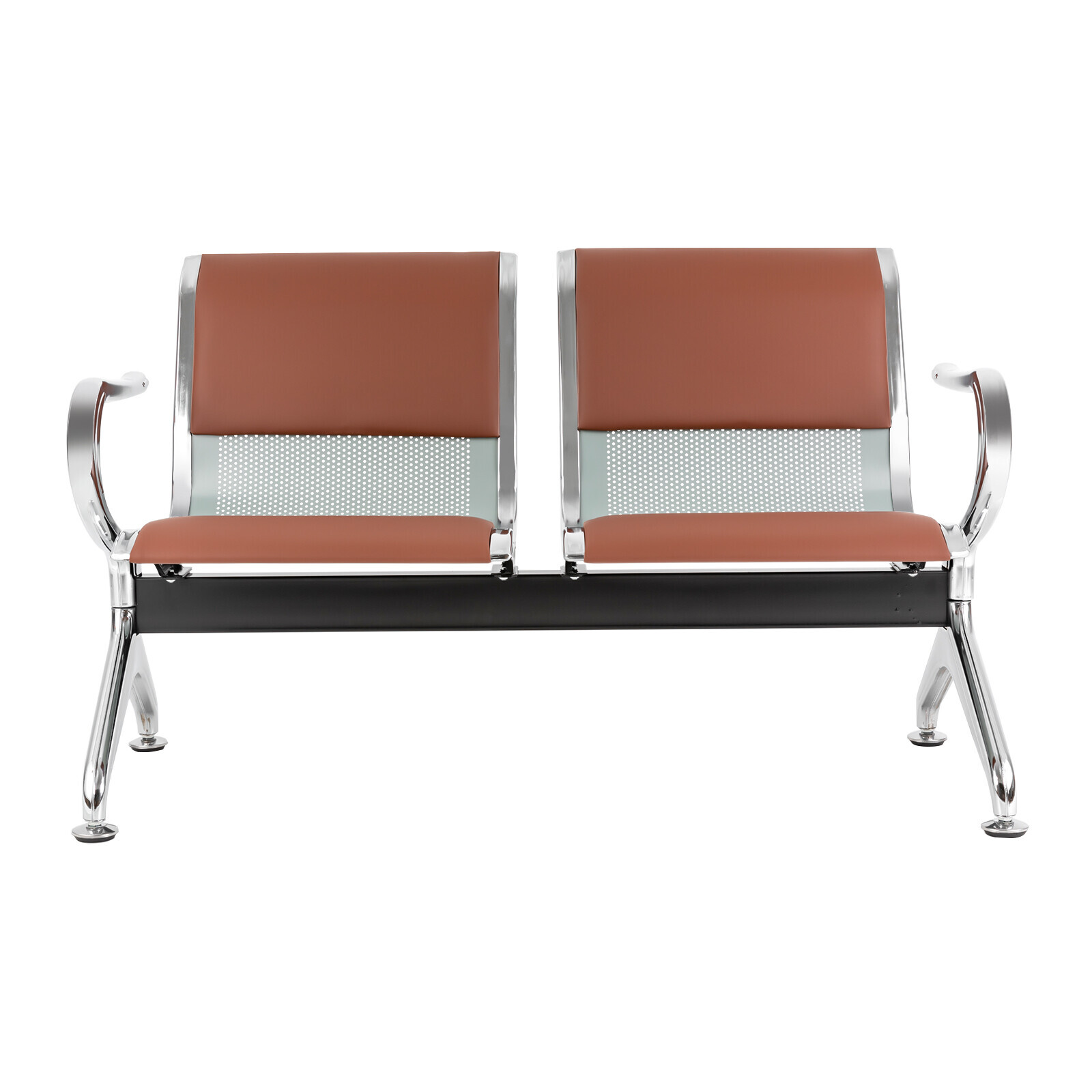 Waiting Room Chair Reception Guest Chair Office Bank Airport Bench 2 Seat, Brown
