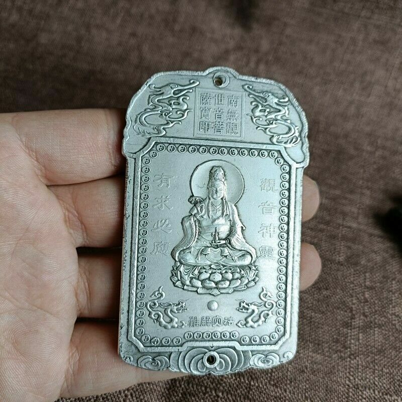 Old Tibetan Buddhism tibet silver handcarved Guanyin Buddha Pendant Waist card