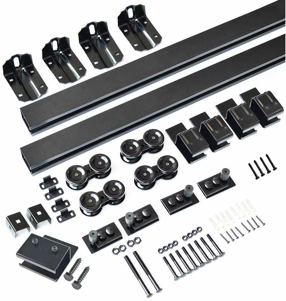 Exterior Double Sliding Barn Door Hardware Black Box Track Wall Mount Bracket