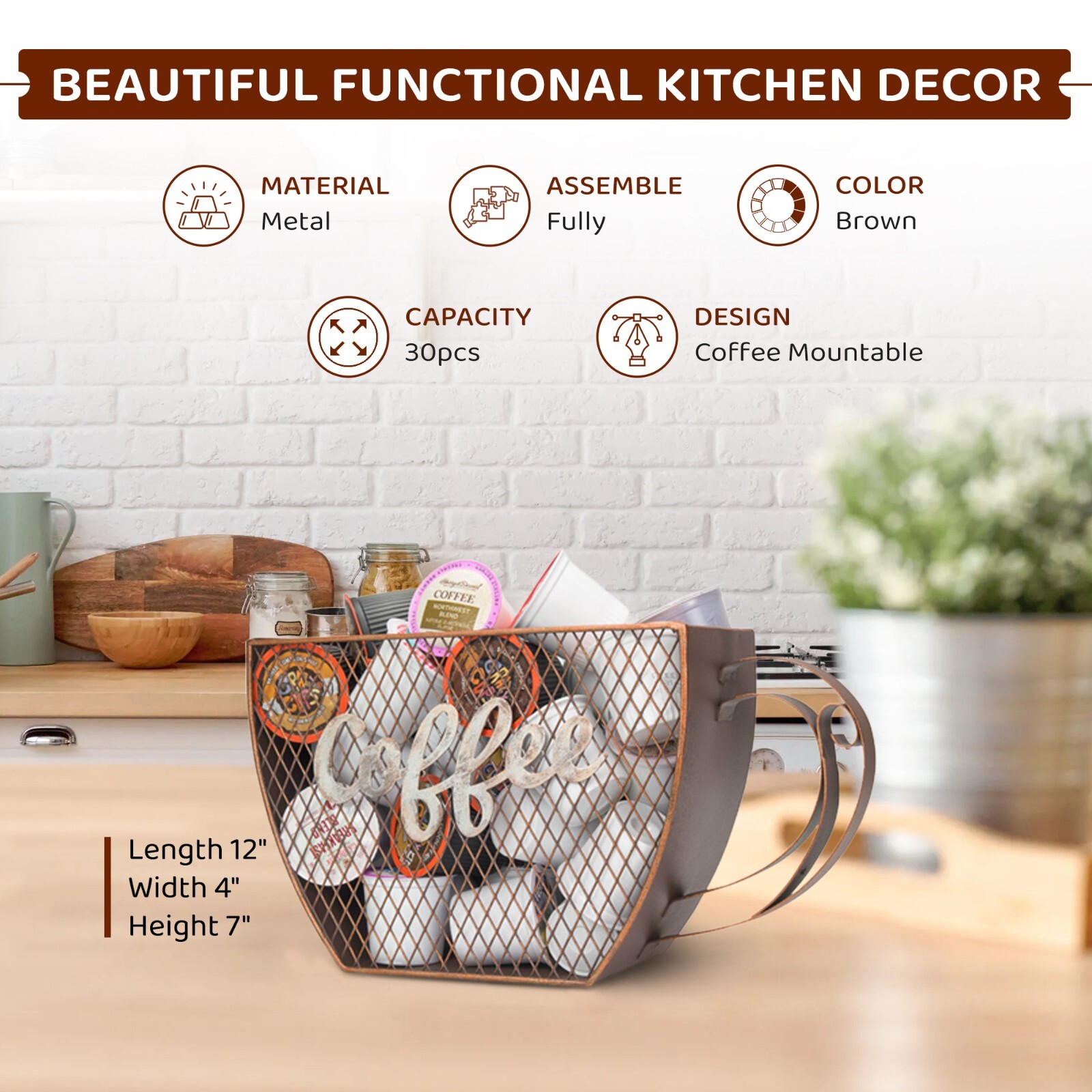 Made Easy Kit Coffee Pod Organizer, Coffee Bar Functional Décor, Cup Mountable