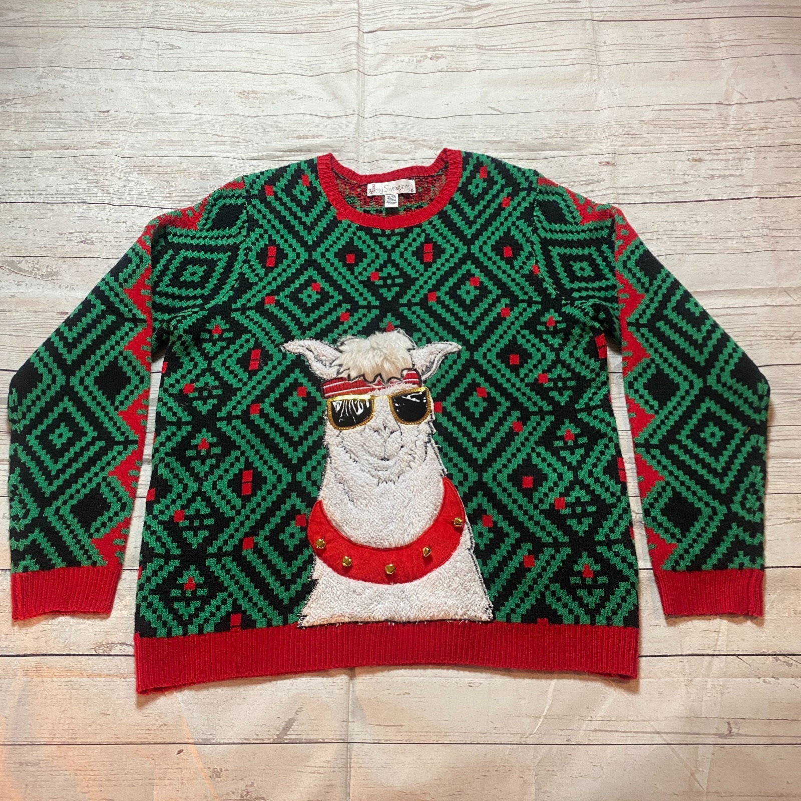 Cool Llama Crazy Ugly Christmas Sweater Bells by Jolly Sweat Men's Size XLarge