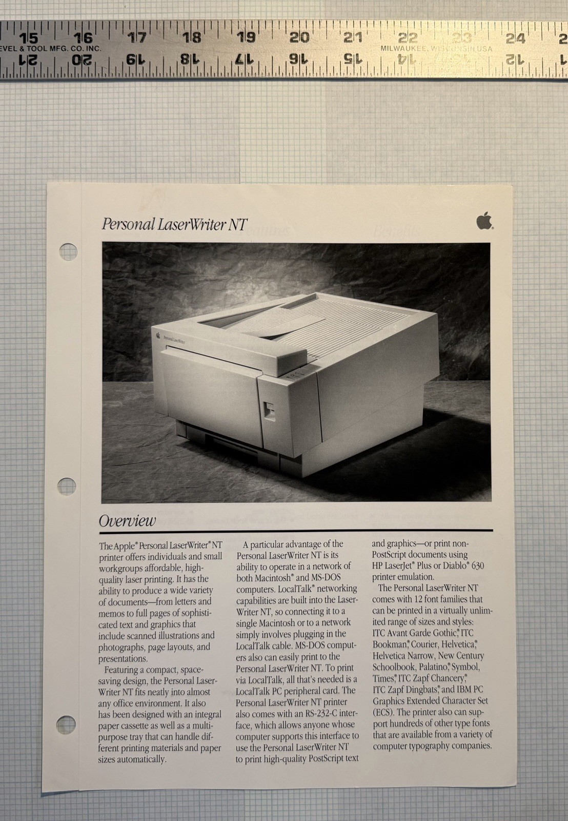 Vintage Apple Personal LaserWriter NT Sales Brochure