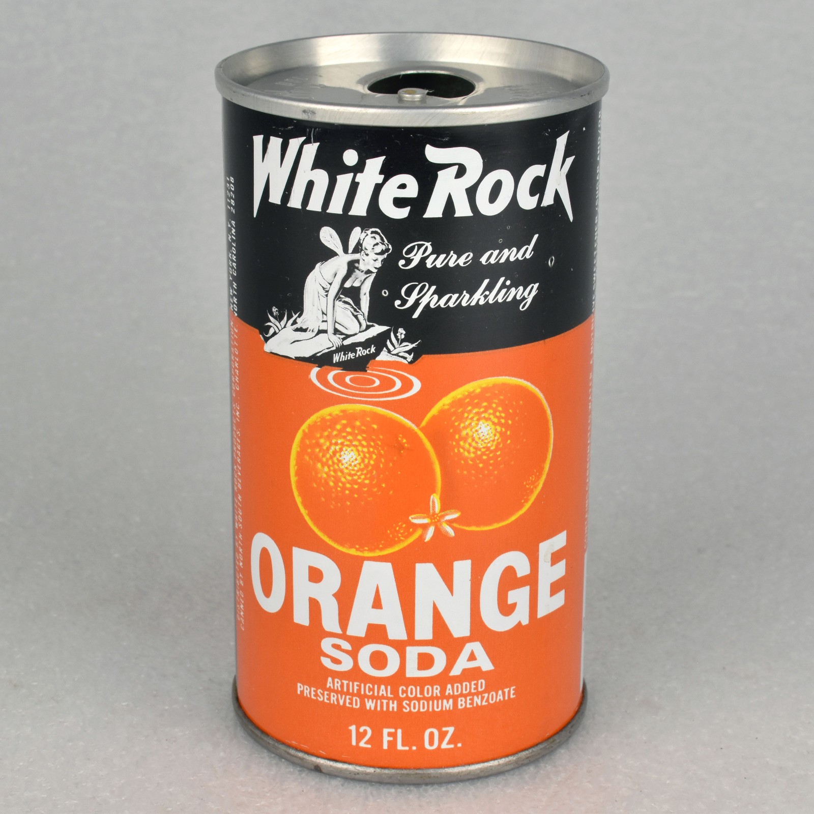VTG 1970s White Rock Orange Soda Pop Can Steel Charlotte NC Tshirt Promotion