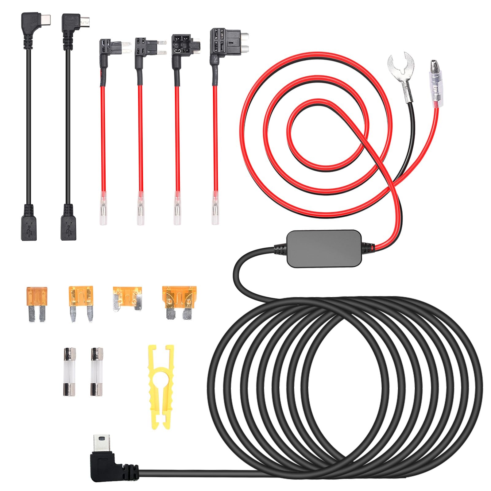 3-in-1 Hard Wire Kit USB-C & Micro/Mini USB Hardwire Kit for Dash Cams 12V-24...