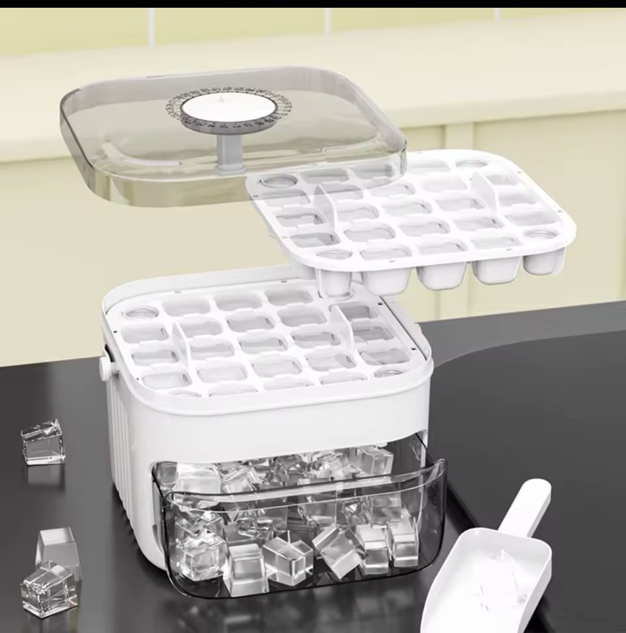 50Cube Ice Cube Maker With Easy Press Cap Double Layer Ice Box Refrigerator
