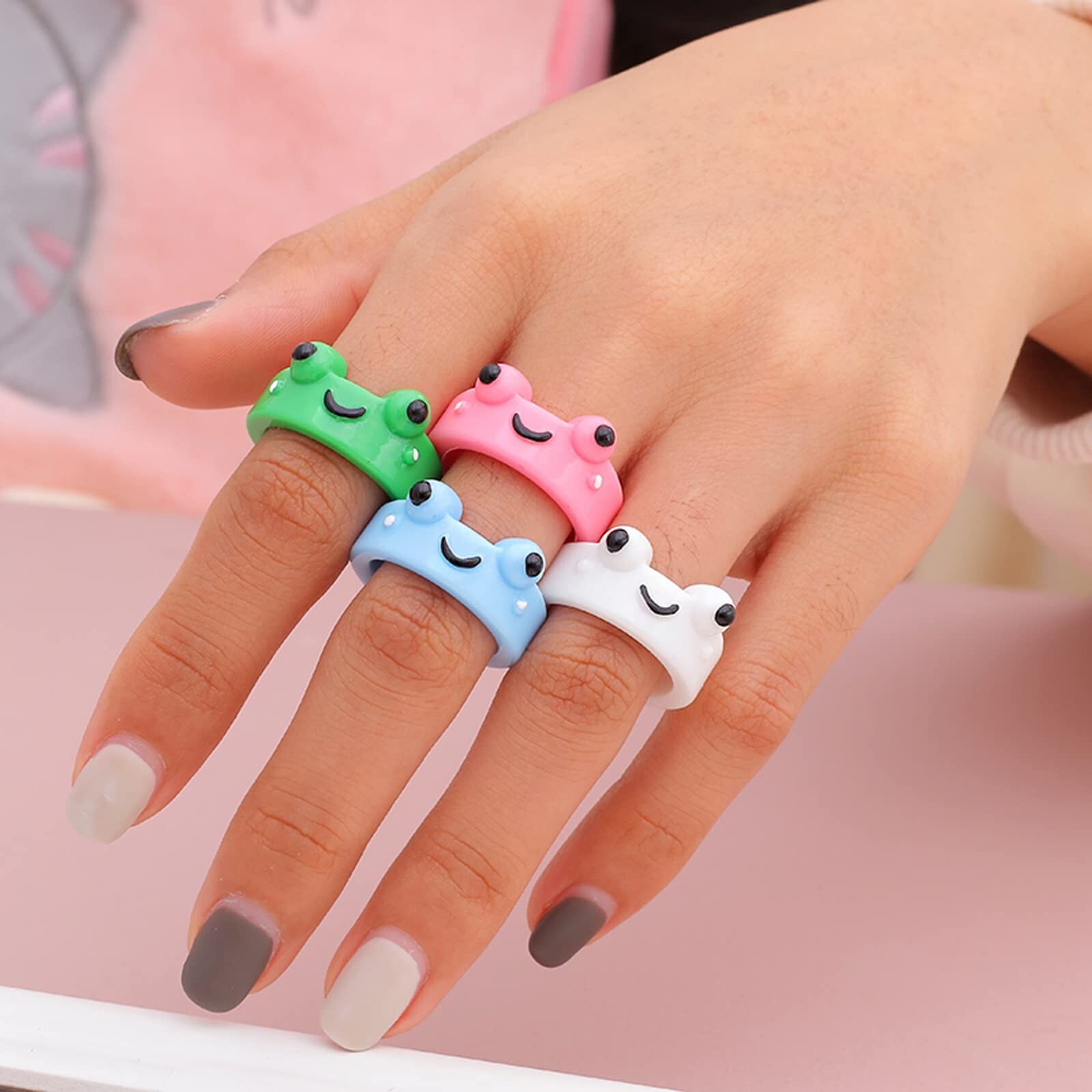 5Pcs/set Acrylic Frog Rings Women Lover Polymer Clay cute Resin Rings for Wom...