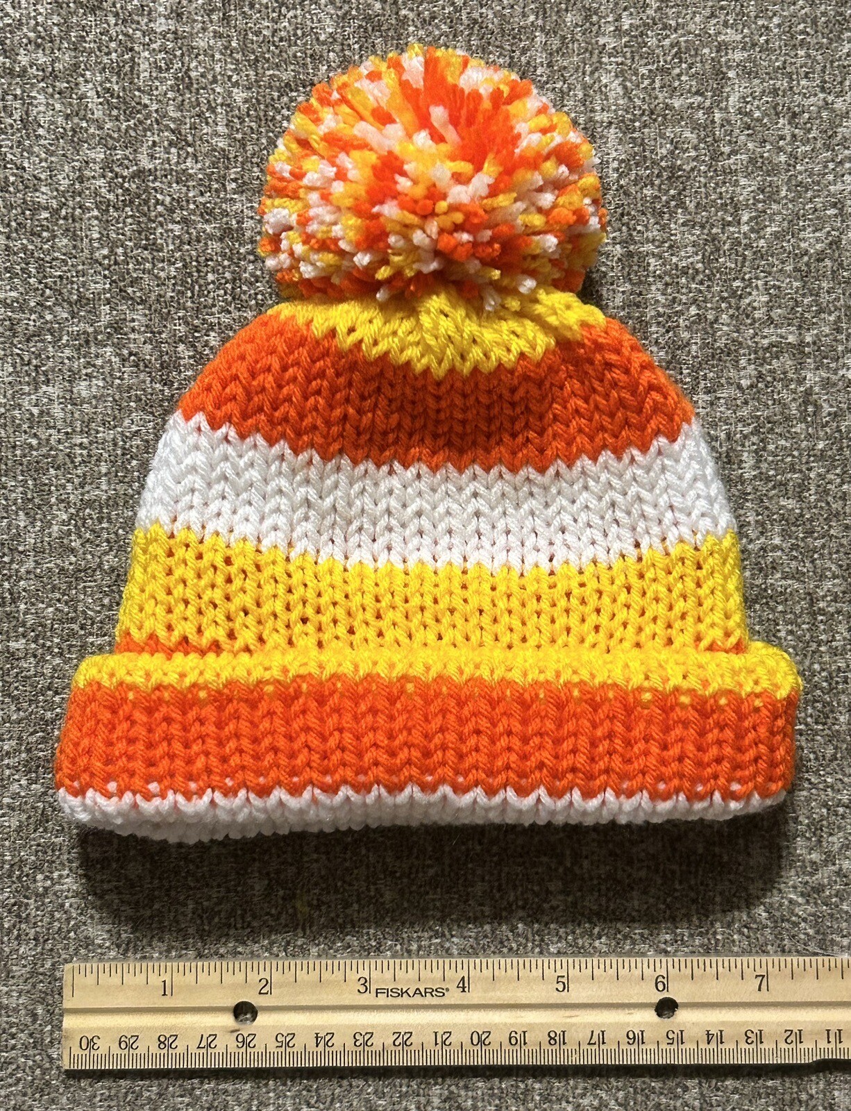 Handmade Knit Hat 6 MO - 3 YR Candy Corn Orange Yellow White. Made In USA.