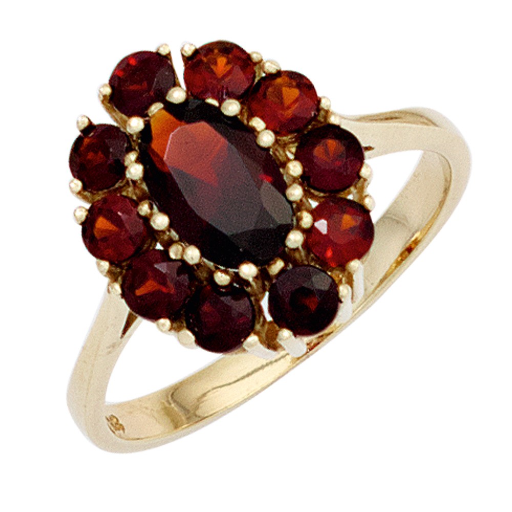 Jobo ladies' ring 375 gold yellow gold 11 garnets red gold ring garnet ring RW: 56