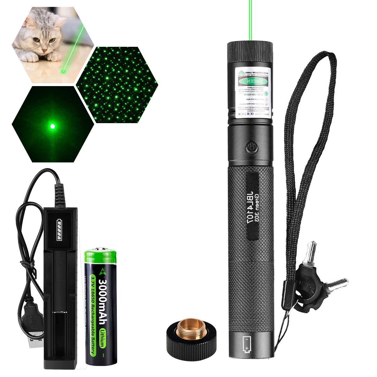 2in1 Green Laser Pointer Pen 532nm Visible Astronomy Beam Light Lazer w/Star Cap