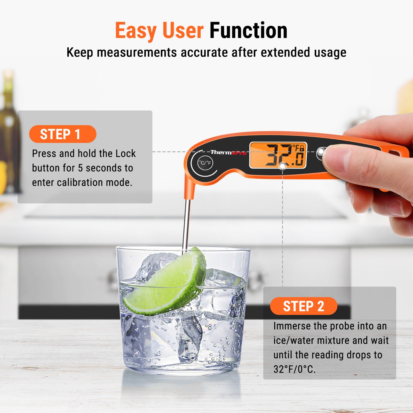 ThermoPro TP605W Instant Read Meat Thermometer Waterproof Backlit Foldaway Probe