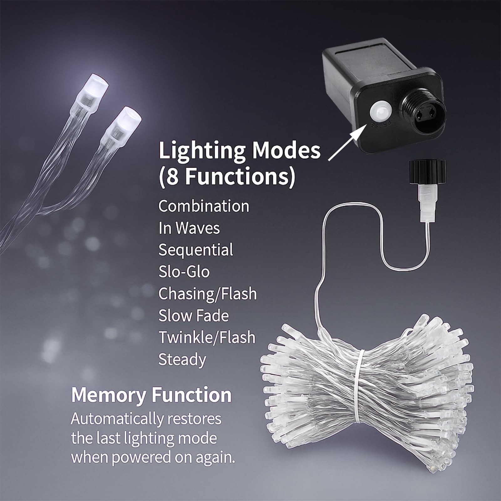 Etinga 100 LED String Lights 33ft Cool White, Plug 100 33ft, White
