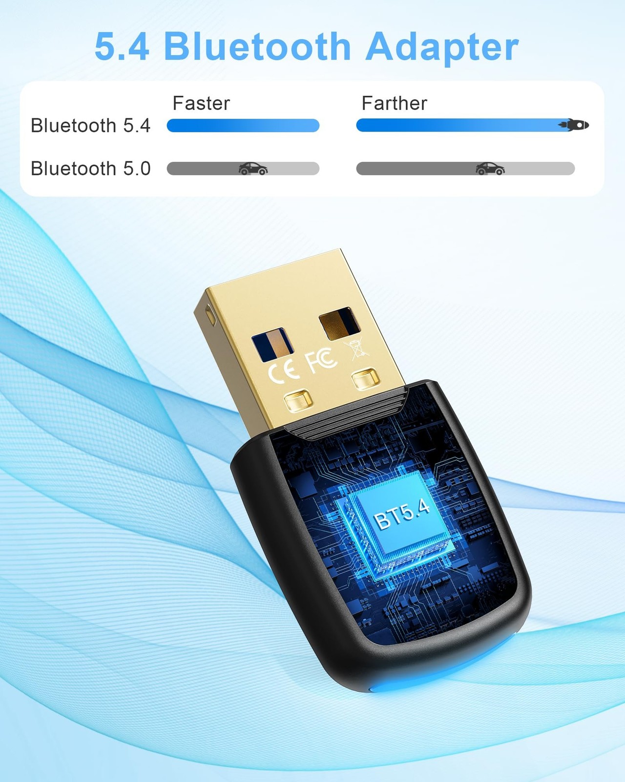 5.4 Bluetooth Dongle - 20M Range USB Adapter for PC, Plug and Play, Supports ...