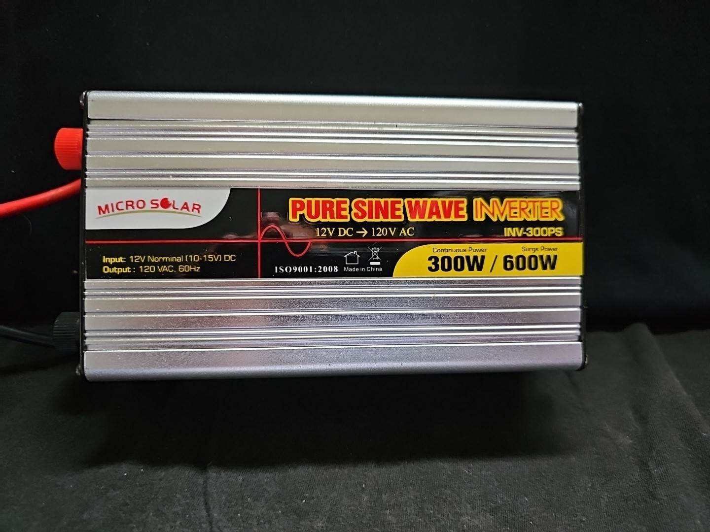 MicroSolar 300W Pure Sine Wave Power Inverter 12V DC to 120V AC INV-300PS TESTED