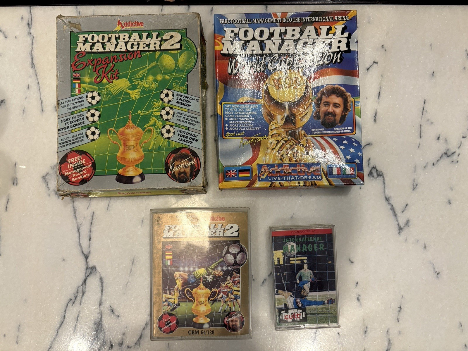 TESTED Soccer / Football Manager Video Game Cassettes + Expansion - Commodore 64