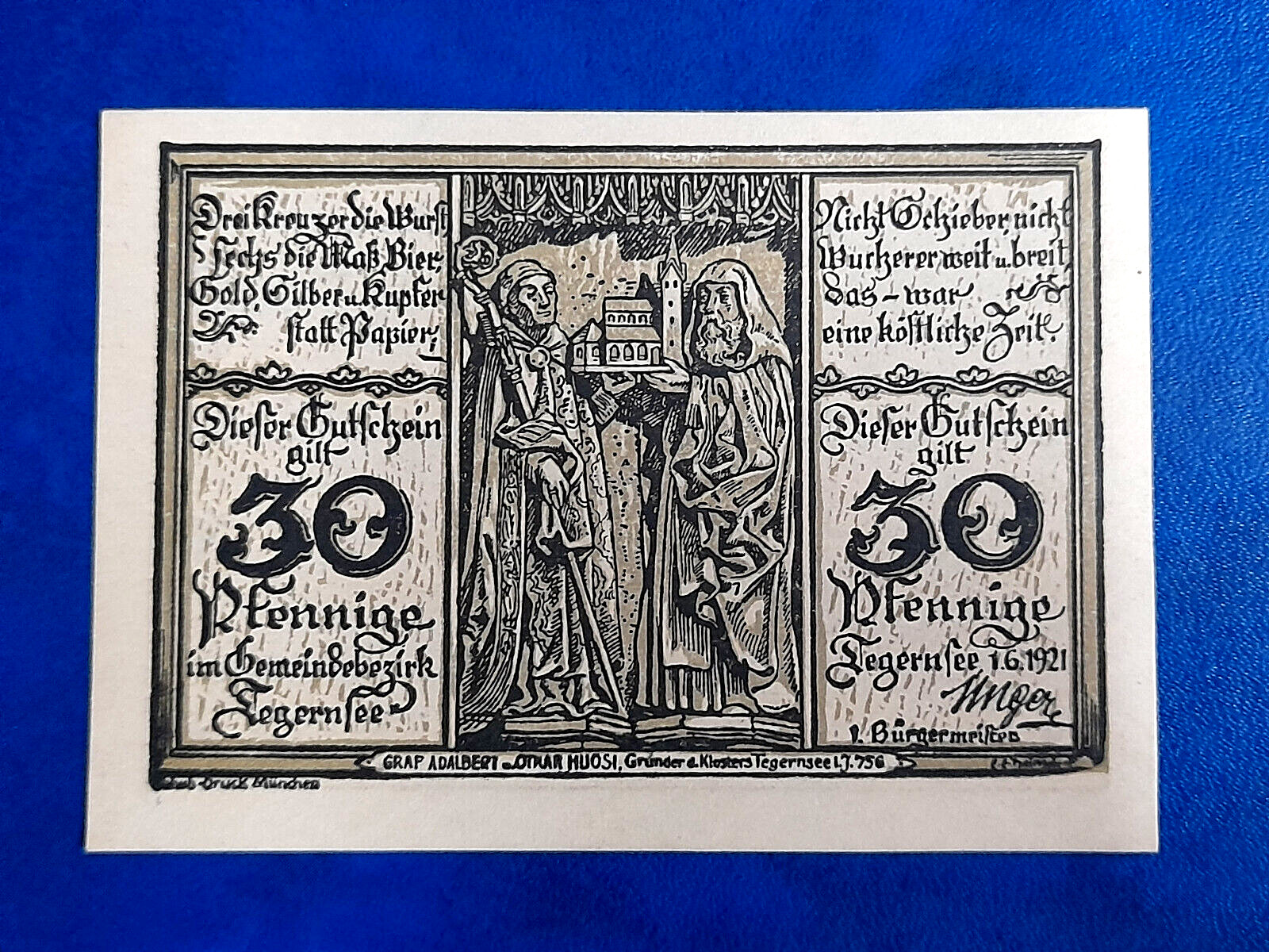 TEGERNSEE NOTGELD 30 PFENNIGE 1921 EMERGENCY MONEY GERMANY BANKNOTE (29182)