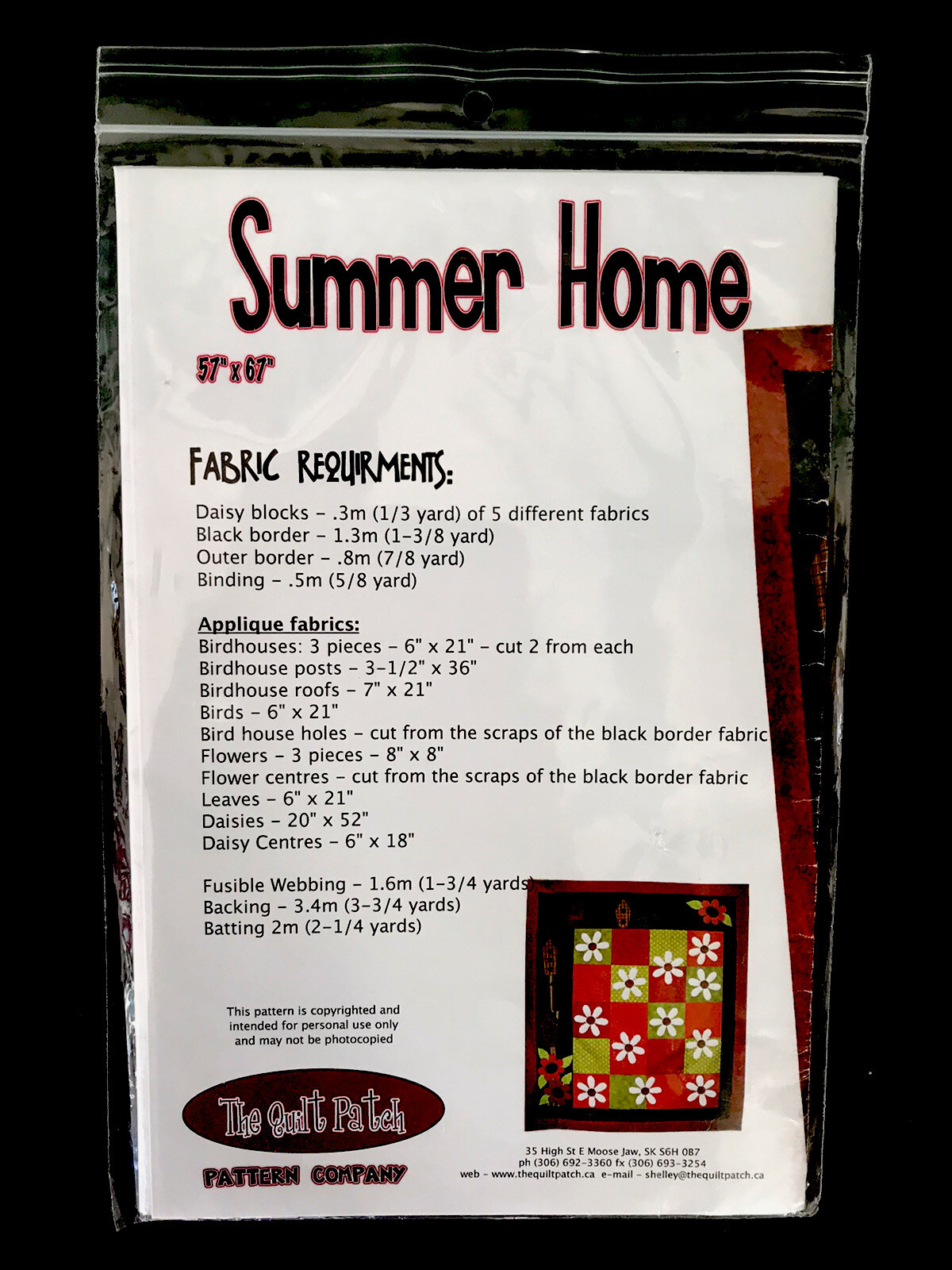 New The Quilt Patch Summer Home 57 X 67 Sewing Pattern 152