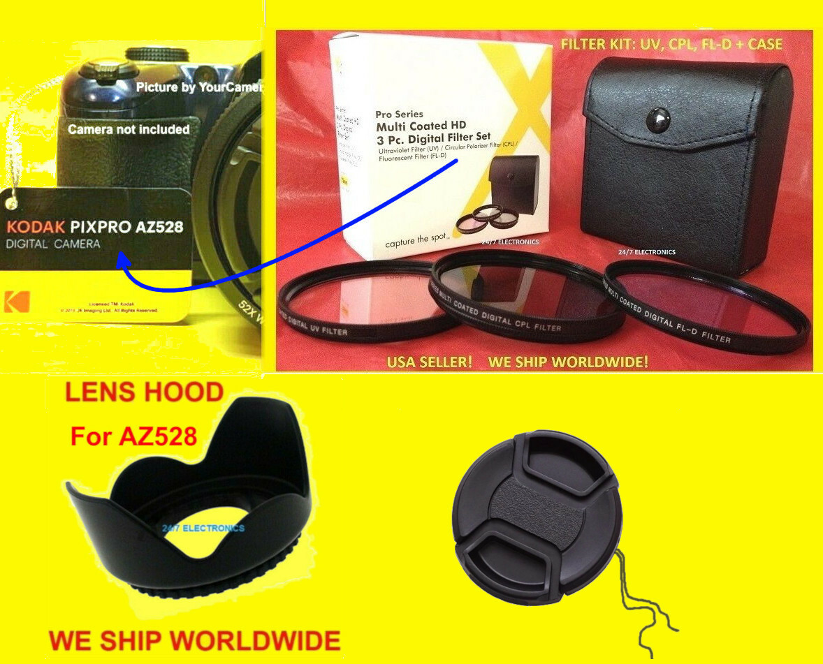 AZ528: FILTER KIT+FLOWER HOOD+LENS CAP for CAMERA KODAK PIXPRO AZ528 AZ 528