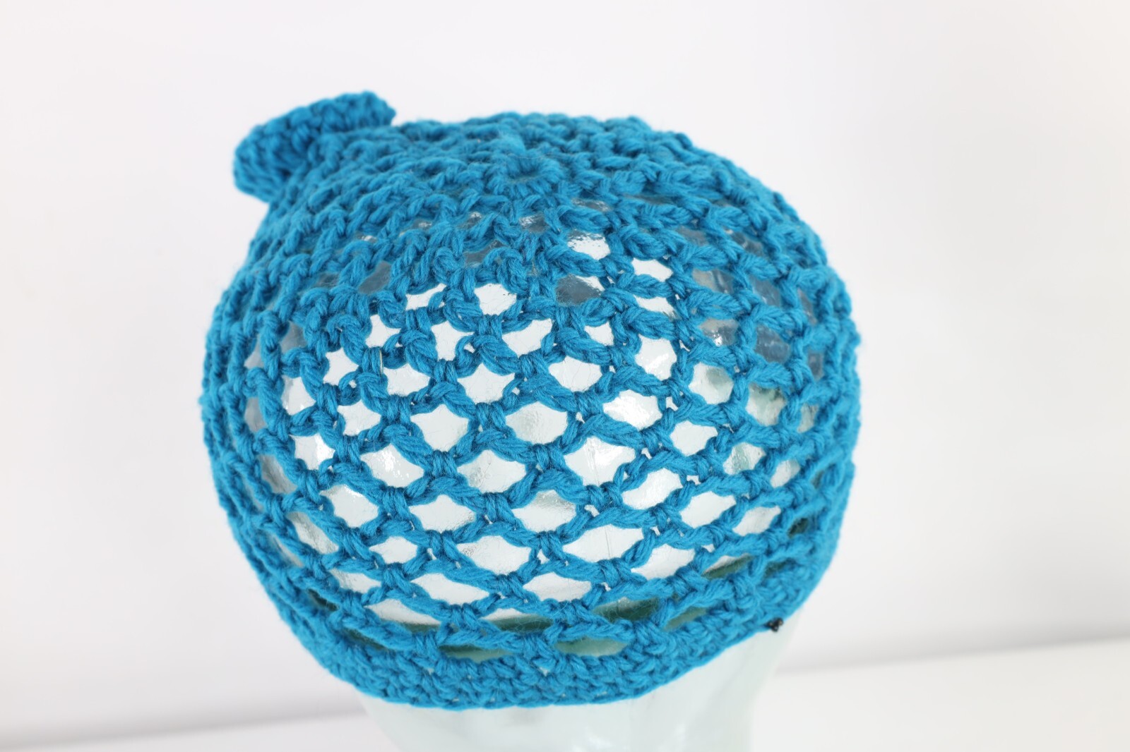 NOS Vtg 70s Streetwear Crochet Wool Knit Flower Skull Beanie Hat Blue Womens OS