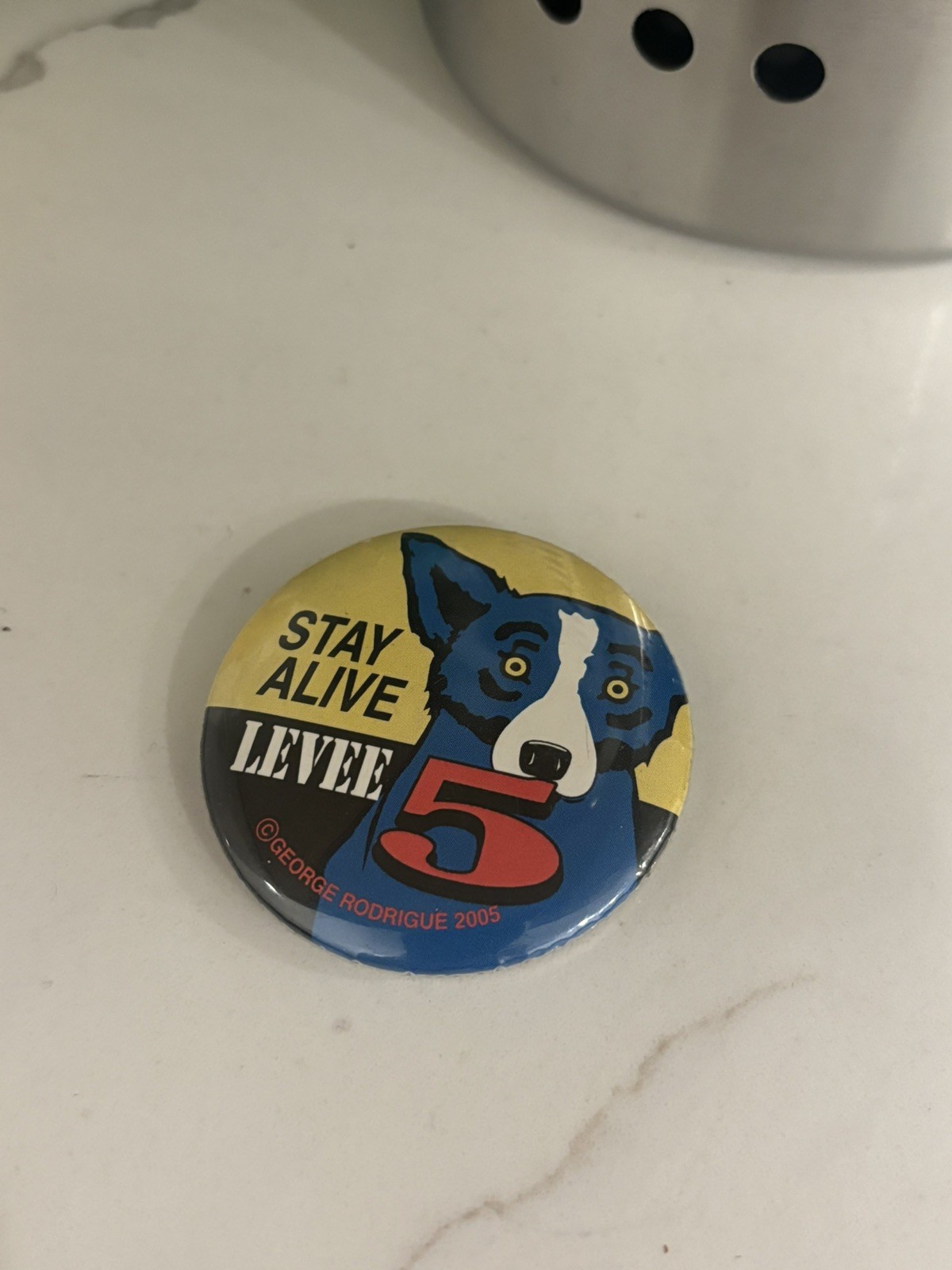George Rodrigue 2005 Blue Dog “Stay Alive Levee 5” Pin New Orleans