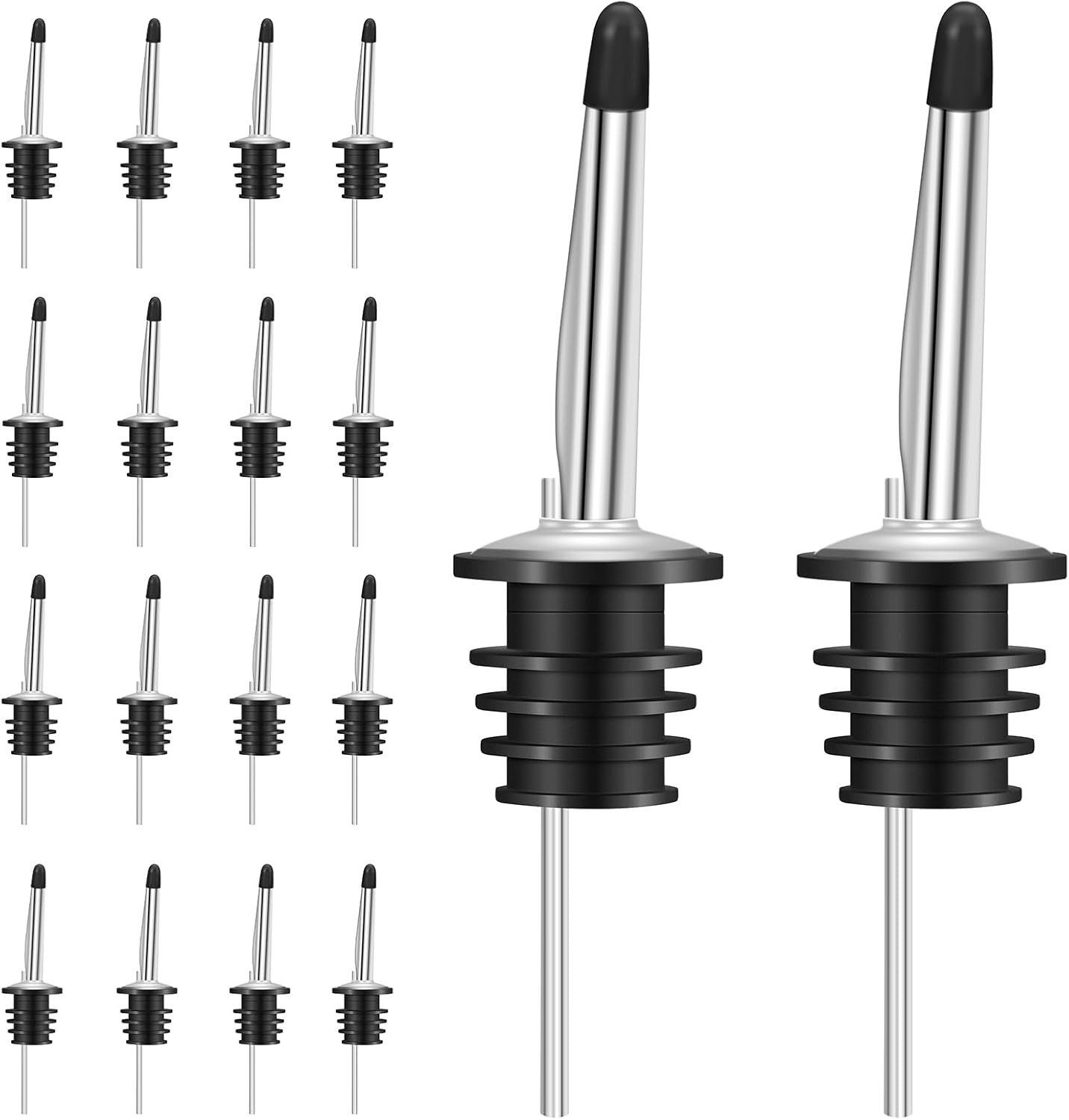 Liquor Pour Spouts 24 Pack, Steel Bottle Spouts With Covers, Silver