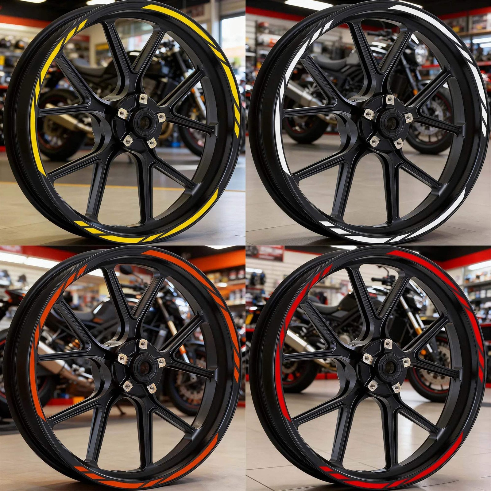 16Pcs Racing Stripe Motorcycle Wheel Rim Stickers 15-19 Inch Vinyl Decal Set