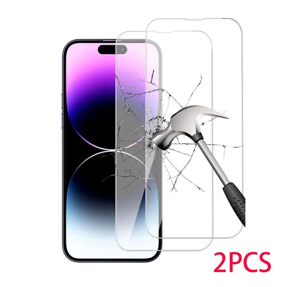 2PCS Tempered Glass Screen Protector Film For iPhone 14 15 16 17 Plus Pro Max