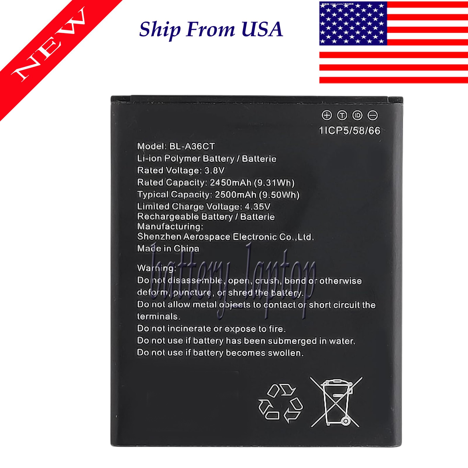 BL-A36CT 2450mAh Replacement Battery for Koobee K100 SL004T Assurance Cell Phone