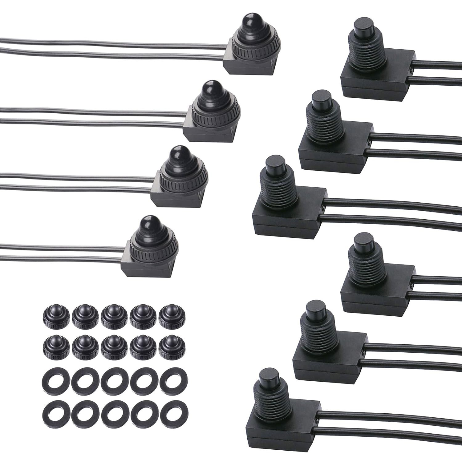 10Pcs 12V-48V Waterproof Push Button On-Off Switch 4.5" Leads For Motorcycle Car