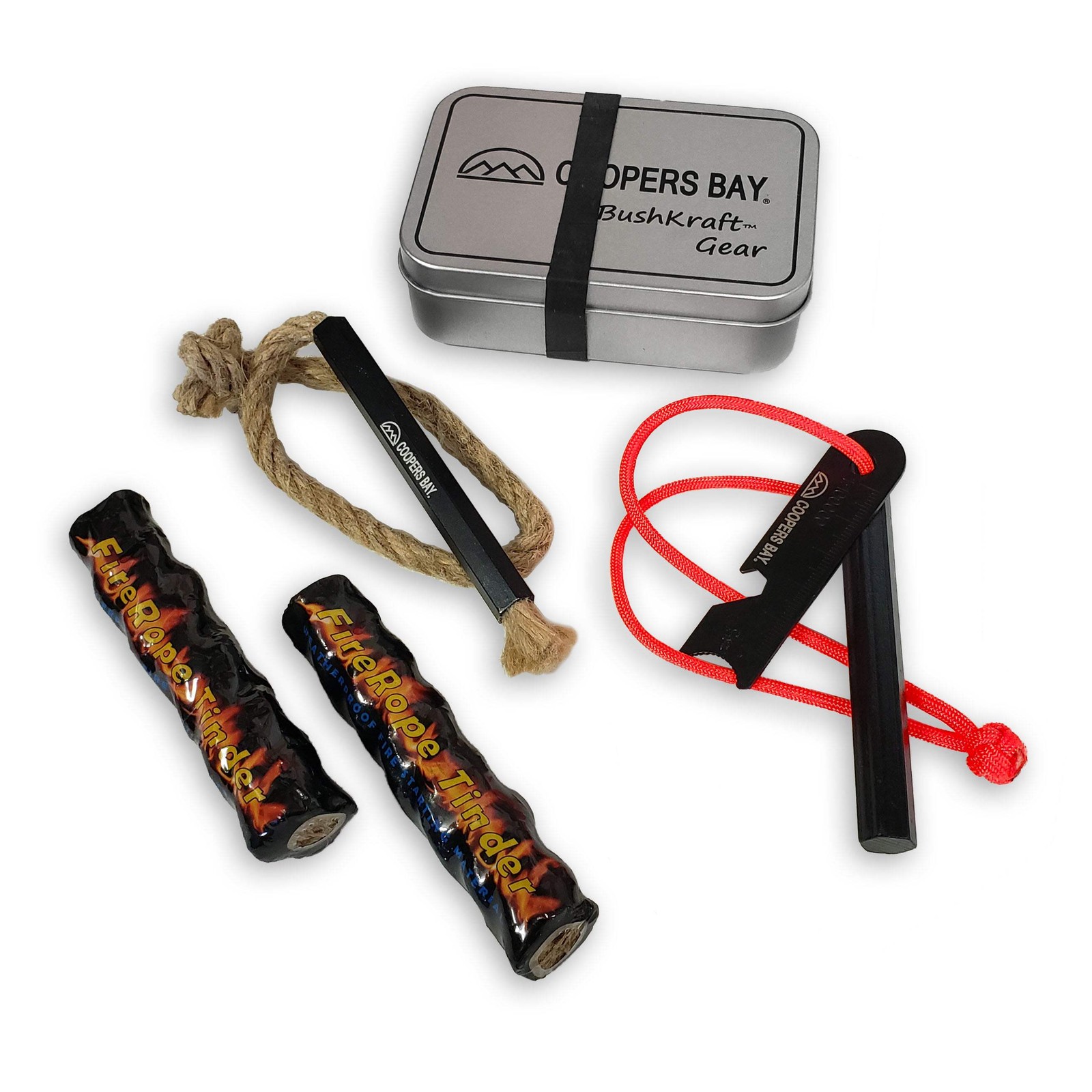 Ferro Fire Starting Package - Kamper Kit - with Hex Ferro, Tinder and Storage Ti