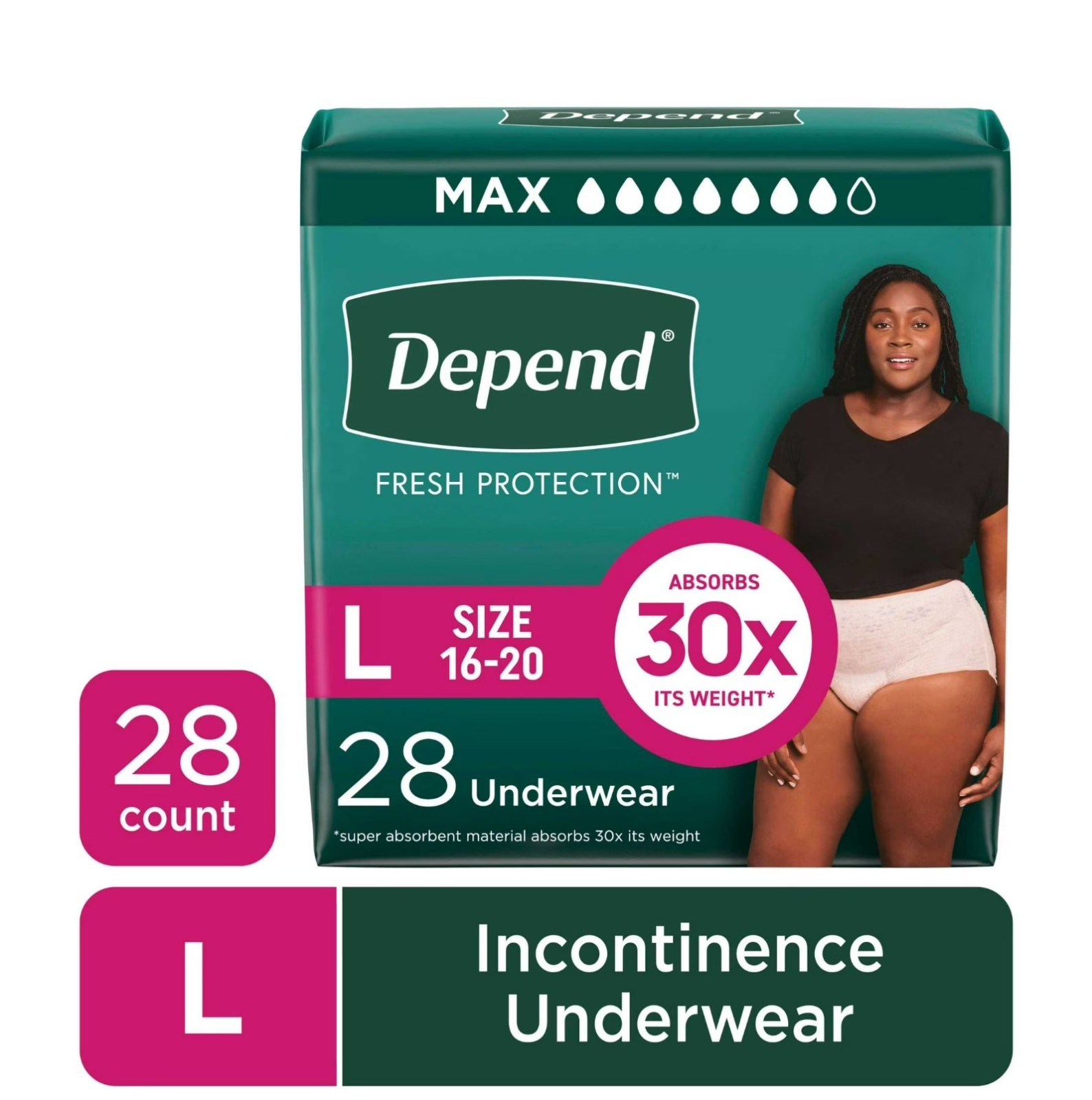 Depend Fresh Protection Incontinence Underwear for Women, Adult Diapers, L, 28 C