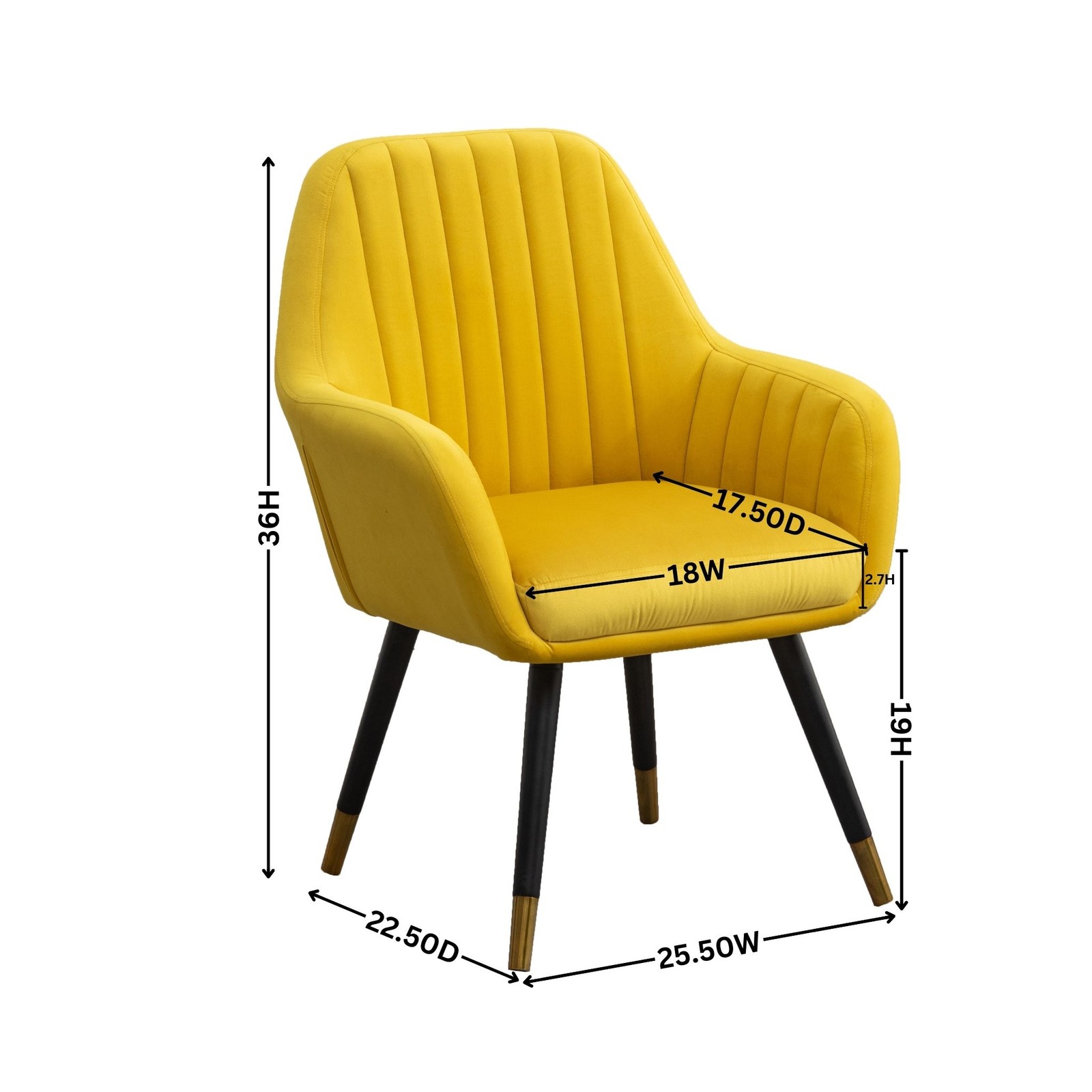 Contemporary Yellow Velvet Accent Chair, Modern Upholstered Lounge Chair