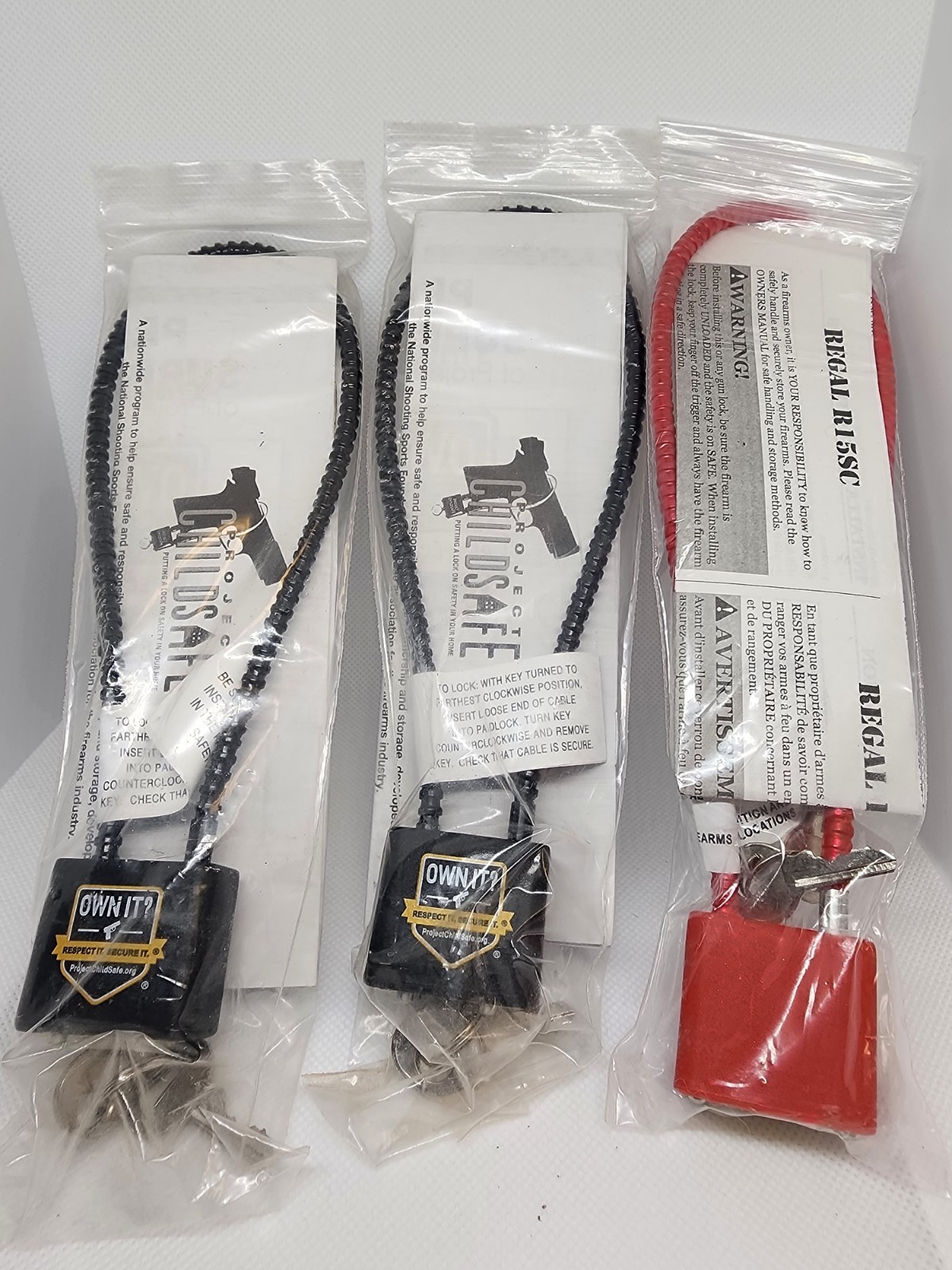 Lot of 3 Project Childsafe Gun Locks Bundle W/Keys.  New in package for pistols