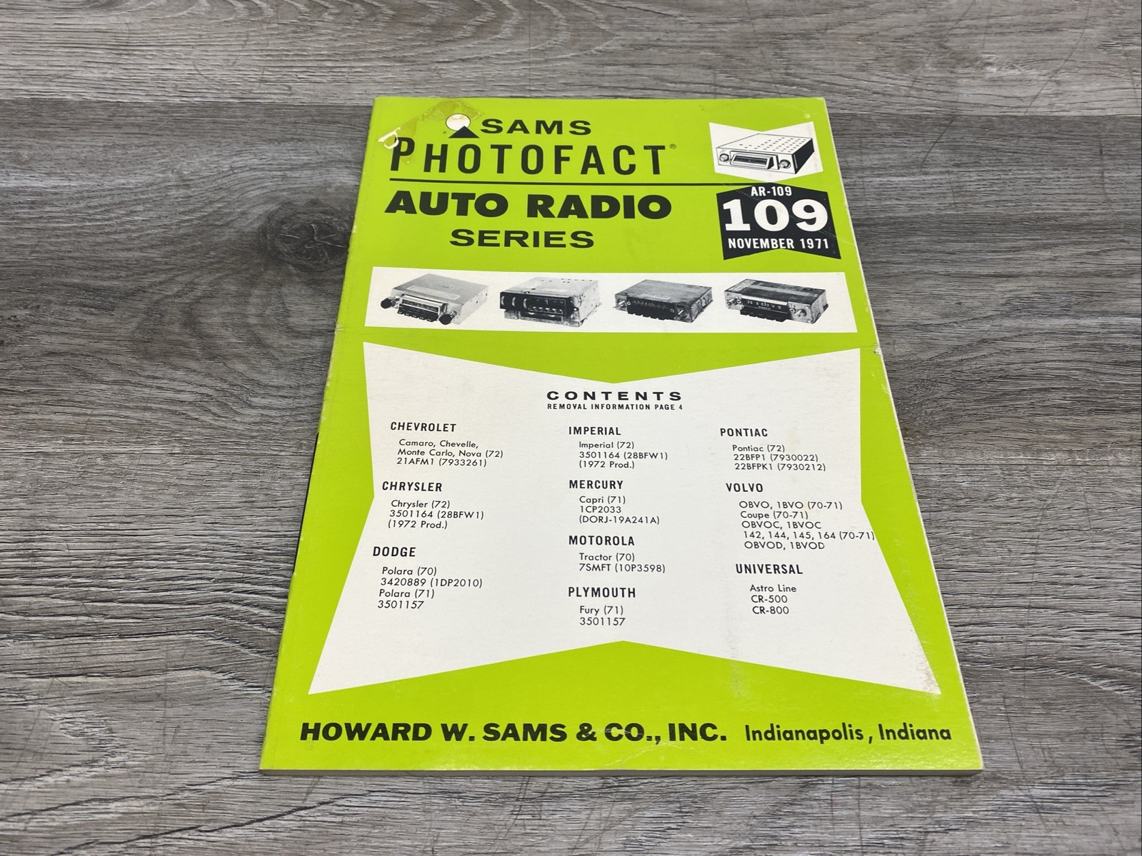 Sams Photofact Auto Radio Service Data Series Repair Magazine # AR-109