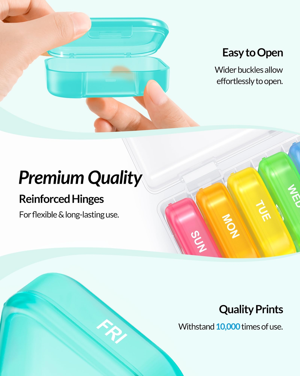 Large Weekly Pill Organizer, Portable Pill Box 7 Day with Double Protection