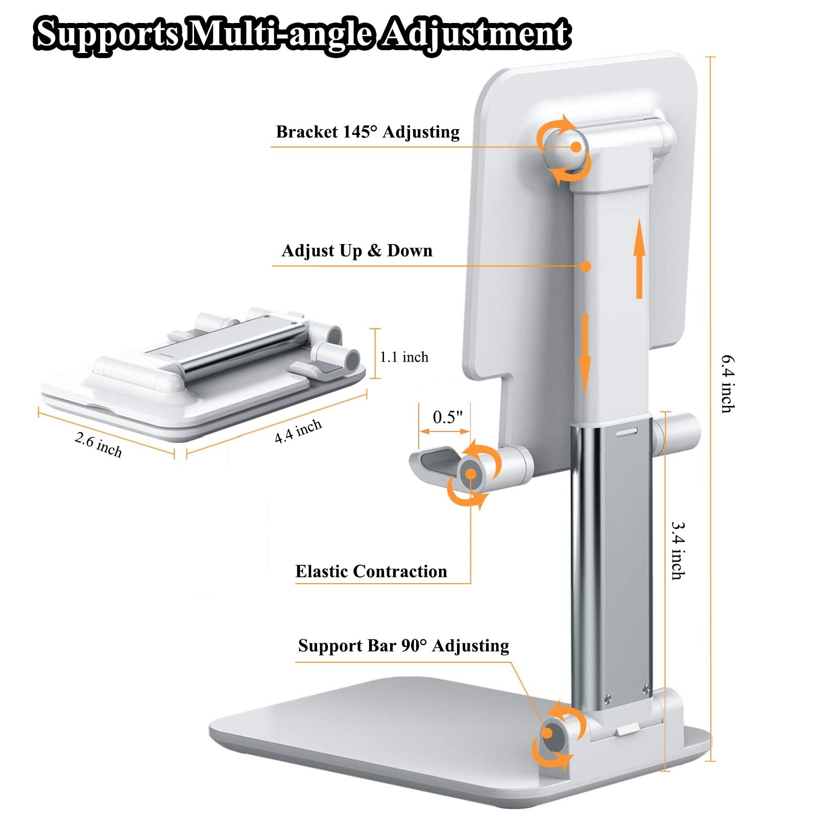 Meetuo 2 Pcs Cell Phone Stand, Adjustable Foldable & Portable, Black+White