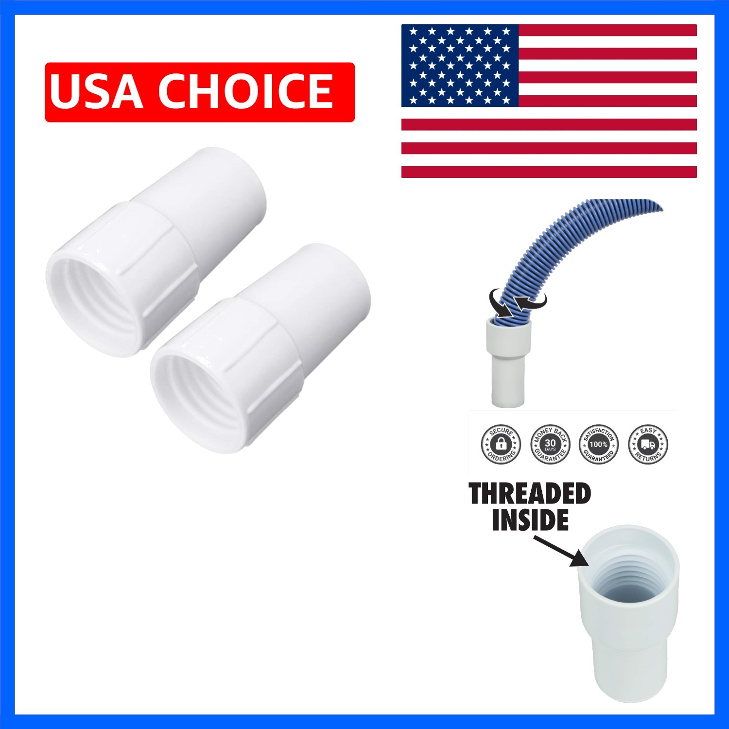 1.5" Spiral Pool Vacuum Hose Cuff Fits 1.5" Inch Pool Vacuum Hose 2 Pack