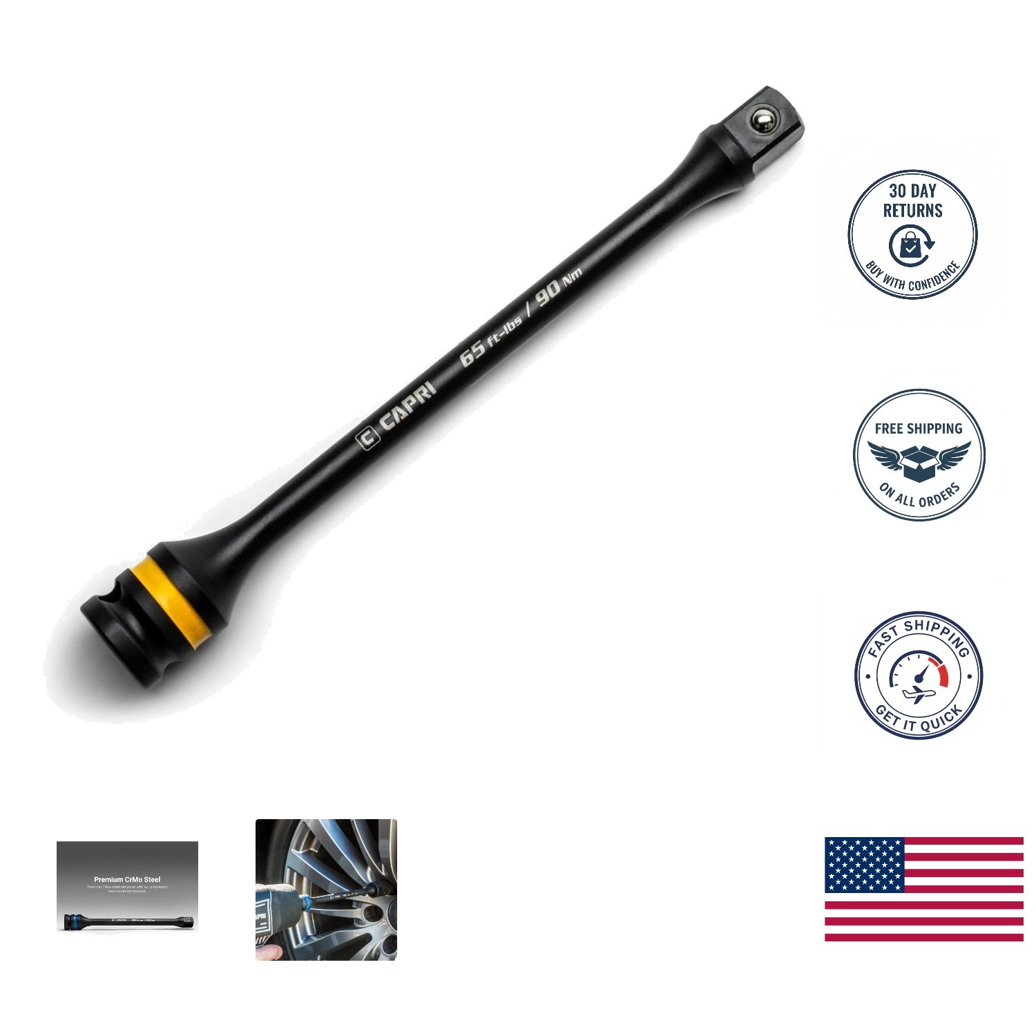 Durable Impact Wrench Torque Limiting Extension Bar - 65 ft-lbs, 8 in. Long