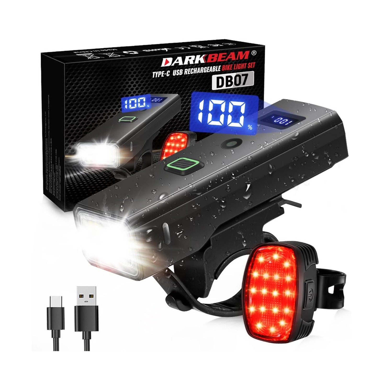 DARKBEAM Bike Lights for Night Riding USB-C Bicycle Lights Set 4+5 Modes | Su...