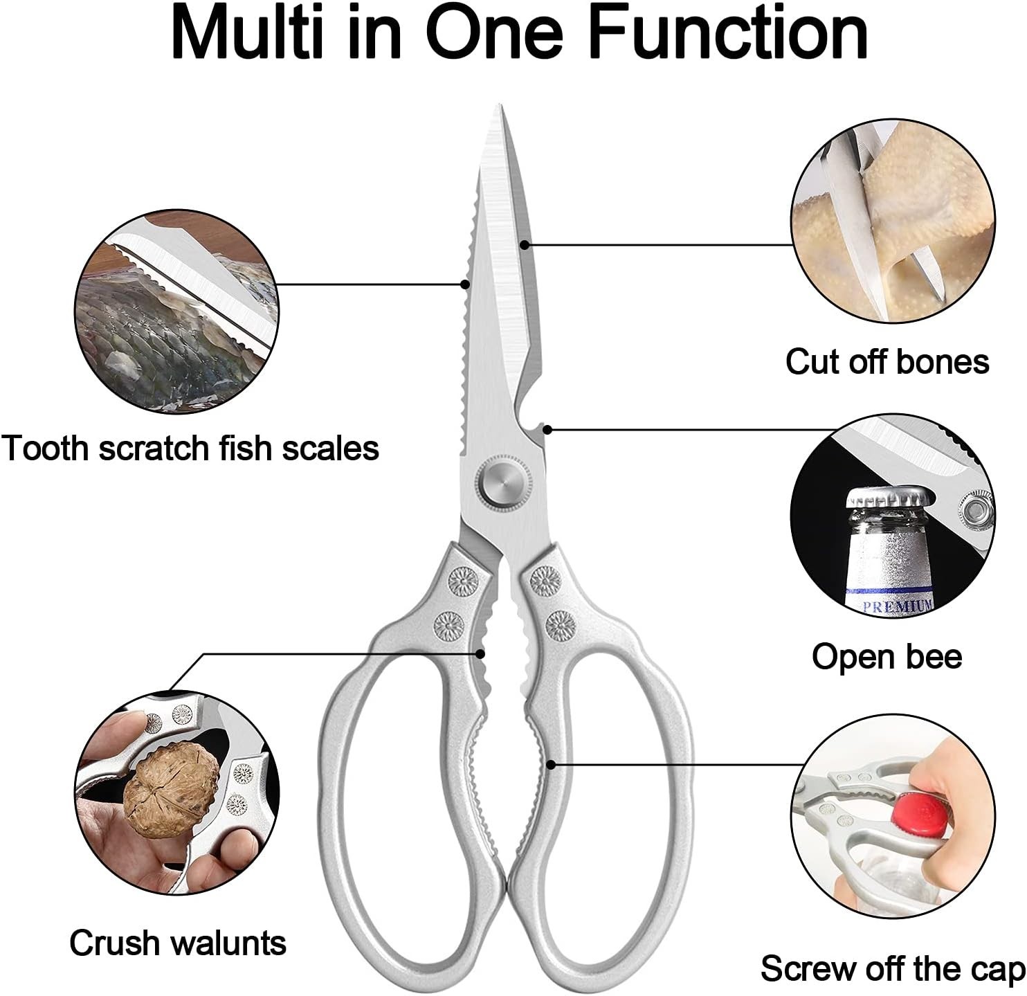 Ergonomic Kitchen Shears - Sharp, Non-Slip, Heavy Duty Stainless Steel Scissors