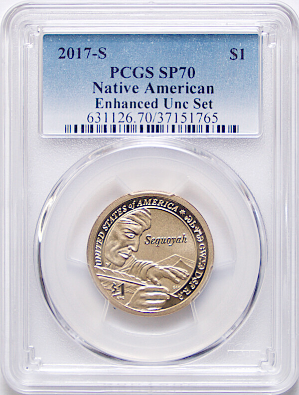 2017 S SACAGAWEA SEQUOYAH NATIVE AMERICAN $1 225th Ann Enh Unc Dollar PCGS SP70