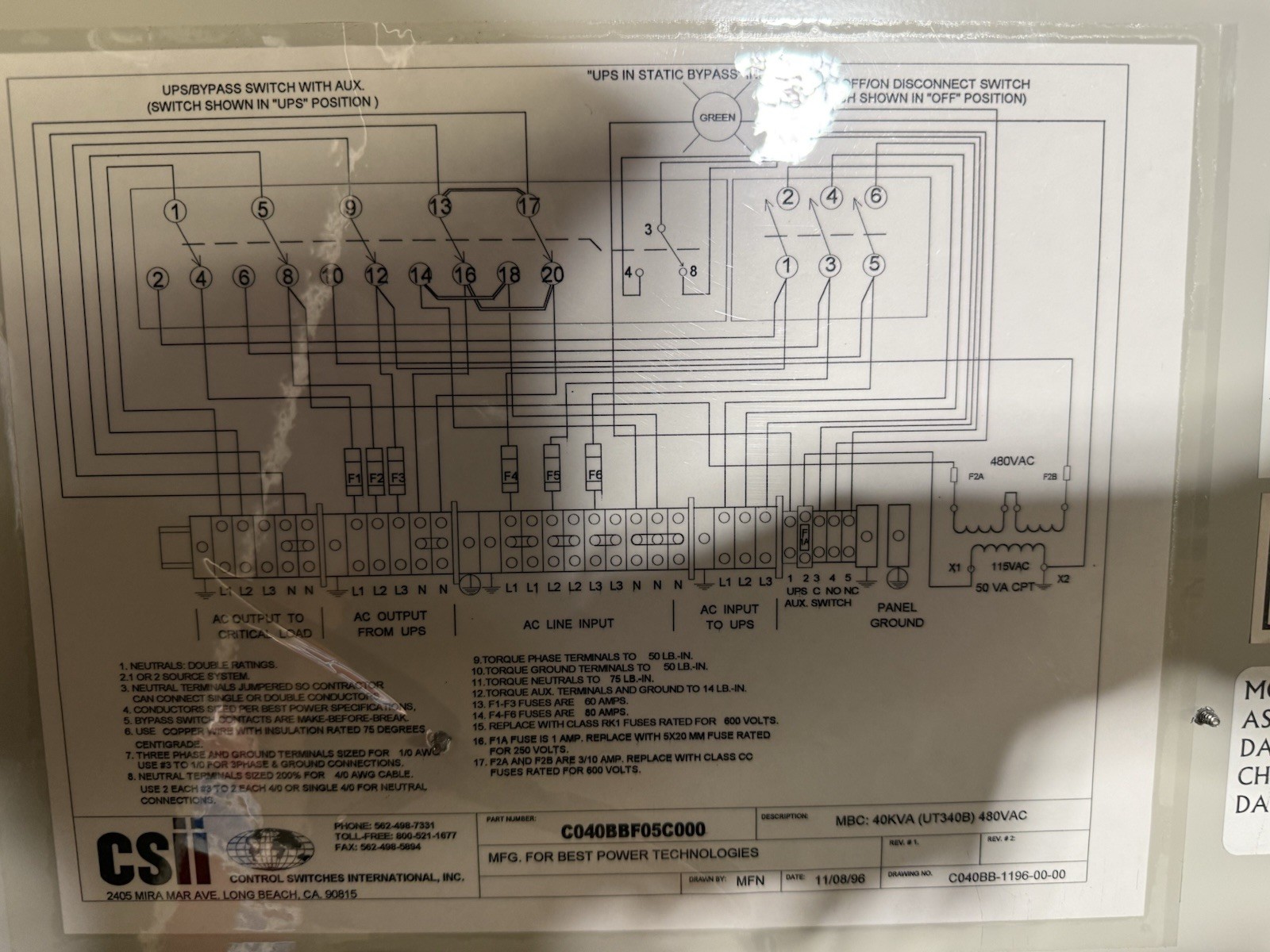 CSII Maintenance Bypass Cabinet 600V 3PH