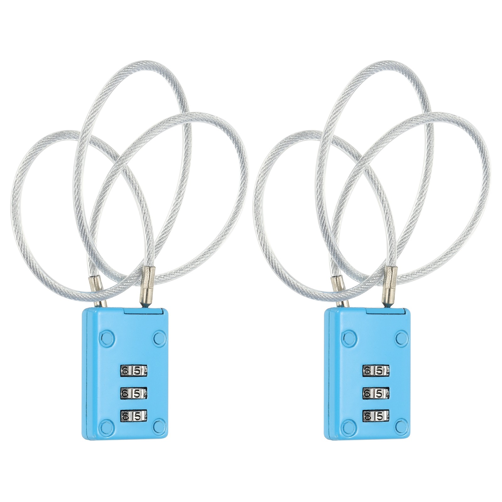 2 Pcs 3 Digit Cable Lock with Combination 19.7" Steel Rope Blue