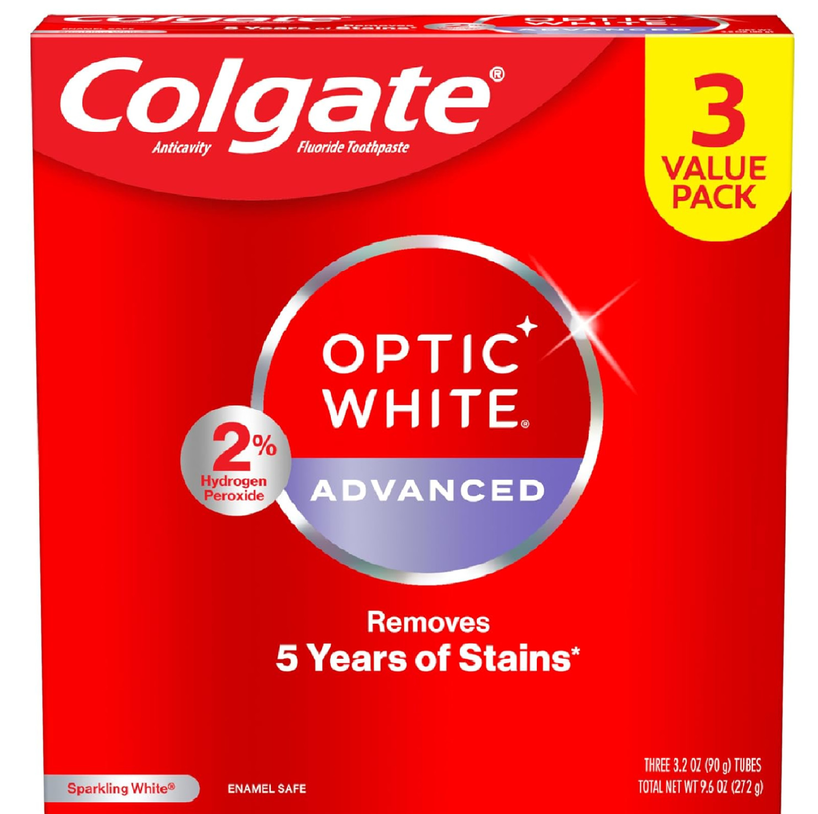 Colgate Optic White Advanced Hydrogen Peroxide Toothpaste, Teeth Whitening To...