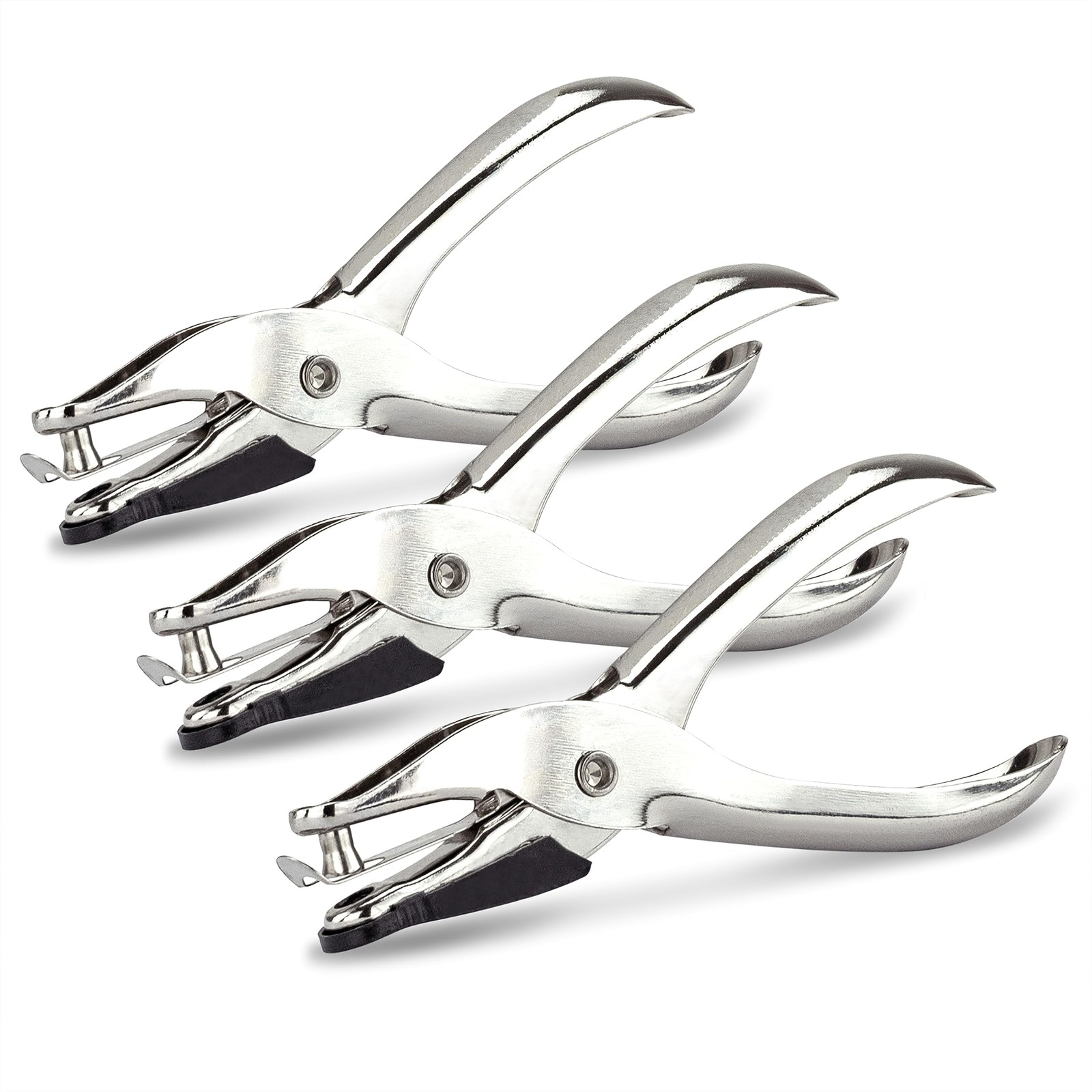 3 PCS Single Hole Punch Pliers 10 Sheet Capacity Silver Paper Crafts Art