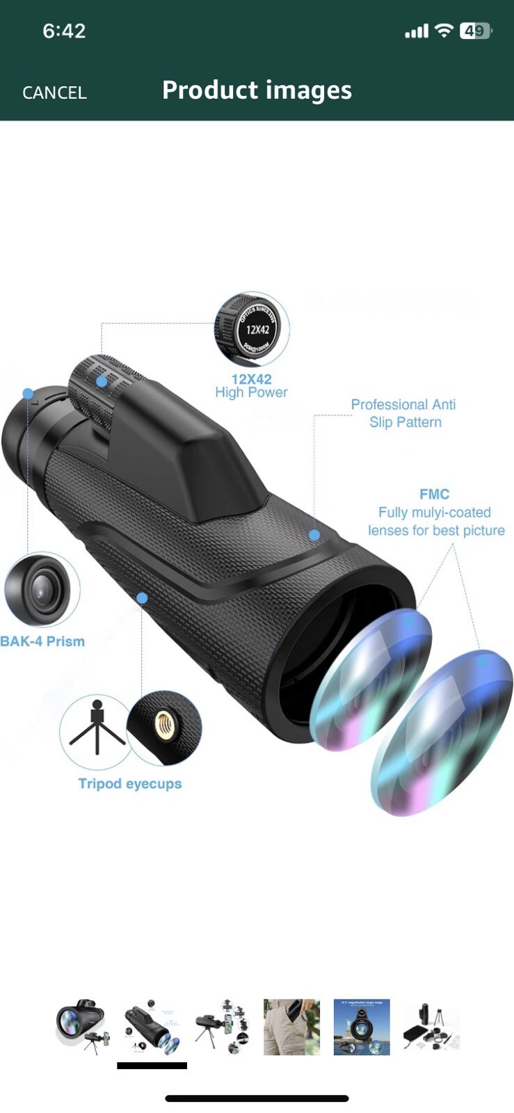Monocular Telescope,12x42 High Power Compact Scope Smartphone Adapter & Tripod
