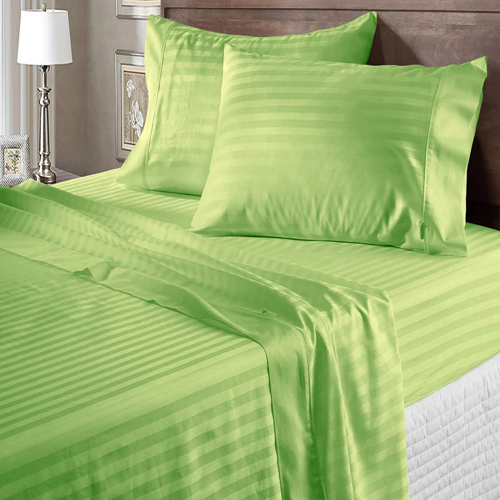 Bed Sheets Ultra Deep Pocket 1000 TC OR 1200 TC Organic Cotton Sage Stripes