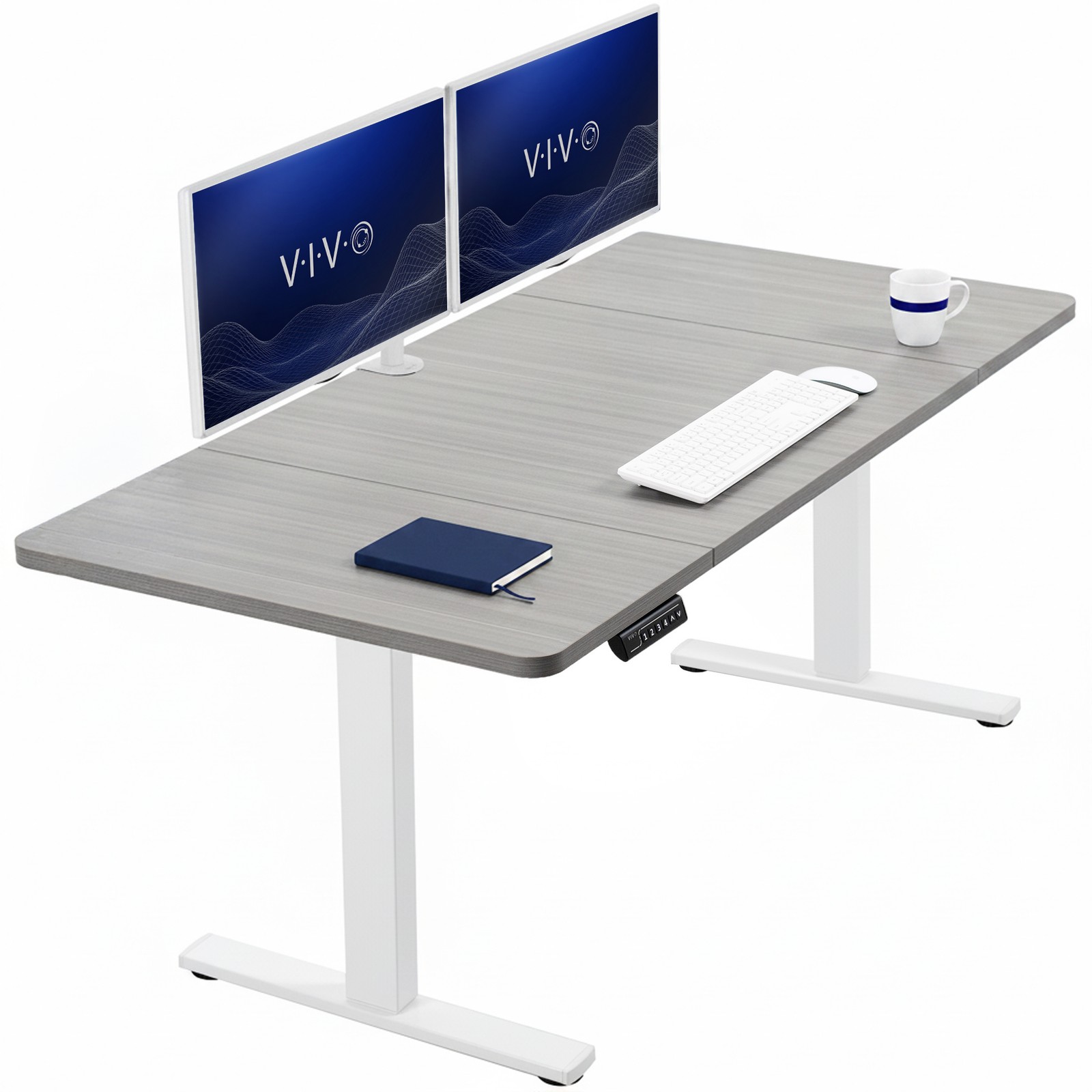 VIVO Electric 60” x 30” Stand Up Desk Workstation, Dark Gray Top, White Frame
