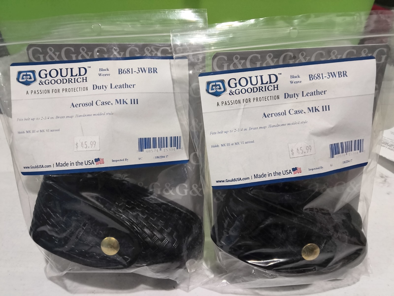 Lot of (2) Gould & Goodrich B681-3WBR Duty Leather Aerosol Case MKIII/VI, Weave