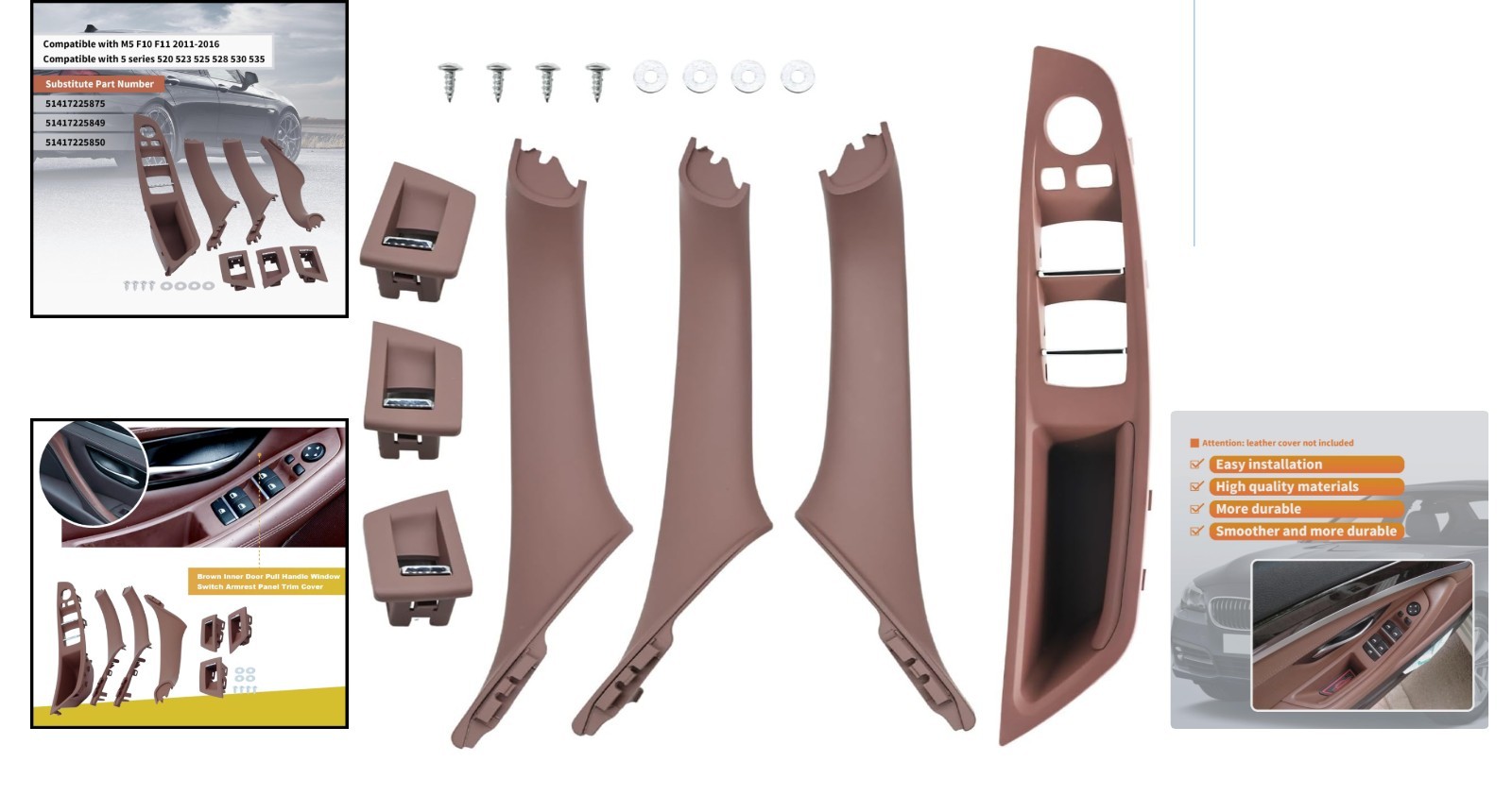 7PCS Brown Door Pull Handles Compatible with BMW 5 Series 2010-2016