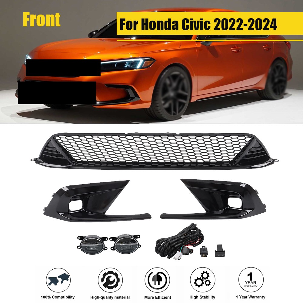 New Premium Type-R Style Lower Grille Fog Lights Kit For Honda Civic 2022-2024